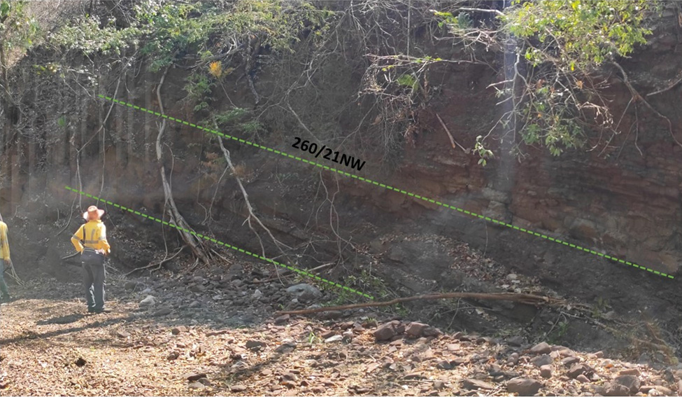Figure 4. Example of outcropping stratabound Cu-Ag mineralization at the â€œHerradura Zoneâ€
