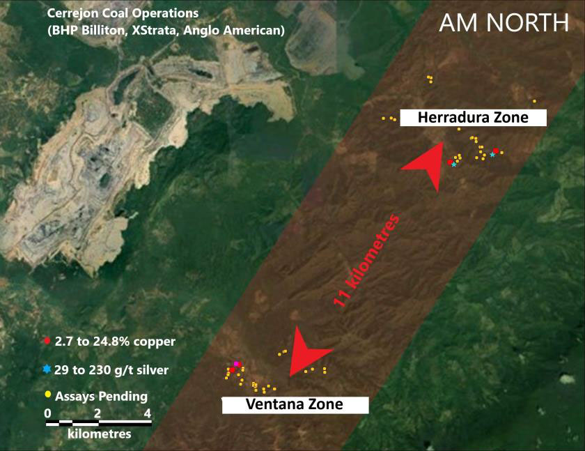 Fig 2. AM NORTH, Ventana & Herradura Zones, assays pending locations